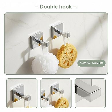 4-Piece Bathroom Hardware Set Polished Chrome Stainless Steel Wall Mounted Towel Bar Kit