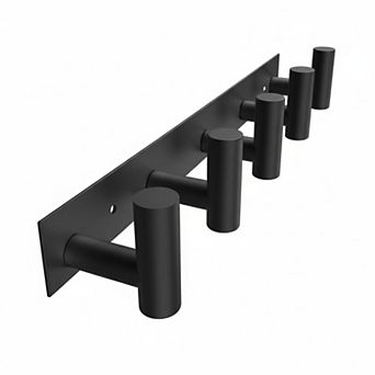 Black Wall Mount Rack 5 Hooks for Robes Bags Keys Towels Organizer