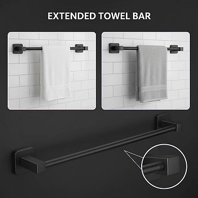 4 Piece Bathroom Hardware Set Stainless Steel Matte Black Towel Bar Ring Robe Hook Toilet Paper