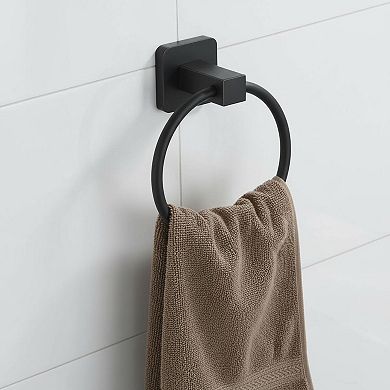 4 Piece Bathroom Hardware Set Stainless Steel Matte Black Towel Bar Ring Robe Hook Toilet Paper