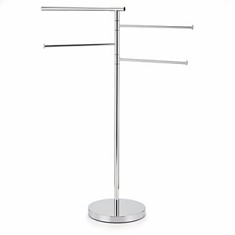 Freestanding Towel Rack 40 Inch Tall 4 Swivel Arms Weighted Base Stainless Steel Chrome