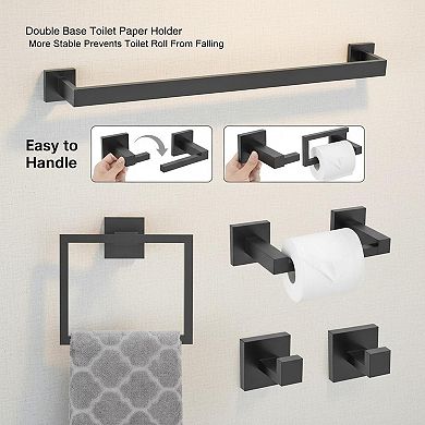 5-Piece Bathroom Hardware Set SUS304 Stainless Steel Matte Black Modern Wall-Mounted Towel Bar Rack