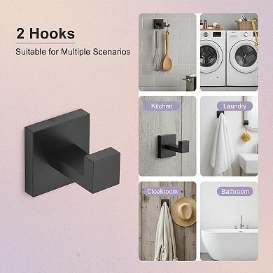 5-Piece Bathroom Hardware Set SUS304 Stainless Steel Matte Black Modern Wall-Mounted Towel Bar Rack