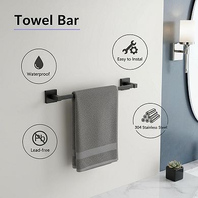 5-Piece Bathroom Hardware Set SUS304 Stainless Steel Matte Black Modern Wall-Mounted Towel Bar Rack