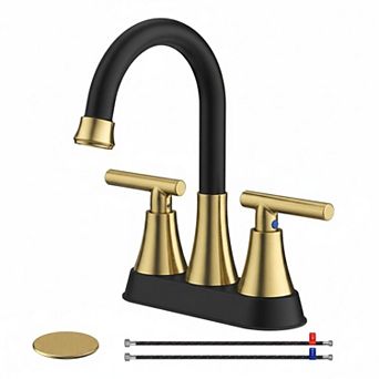 Stainless Steel 2 Handle Centerset Bathroom Sink Faucet With Pop Up Drain And Supply Hoses
