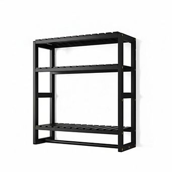 Over The Toilet 3 tier Wall Mounted Storage Shelf Organizer With Hanging Rod