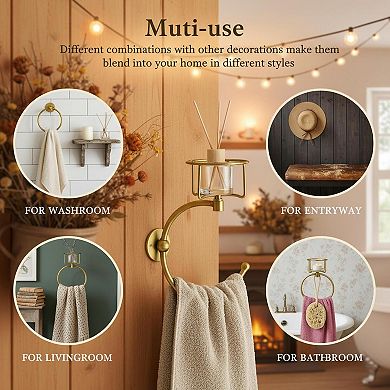 Rustic Wall Mount Hand Towel Holder with Candle Decor 2in1 Sturdy Rustproof