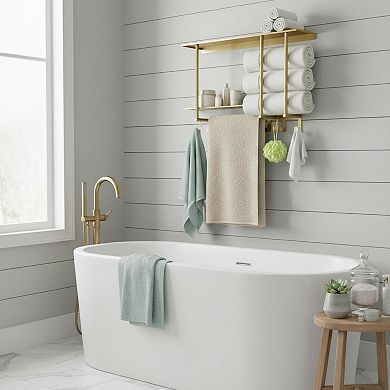 Wall Mounted Towel Rack Metal Shelf 3 Hooks Bathroom Storage