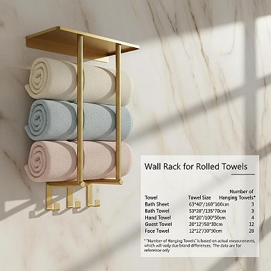 Wall Mounted Towel Rack Metal Shelf 3 Hooks Bathroom Storage