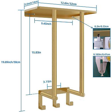 Wall Mounted Towel Rack Metal Shelf 3 Hooks Bathroom Storage