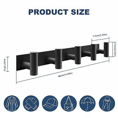 Wall Mounted Coat Rack 5 T Shaped Hooks Stainless Steel Heavy Duty for Bathroom Kitchen Entryway