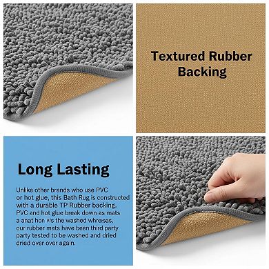 Thick Soft Chenille Bath Rug Absorbent Quick Dry Rubber Backing Washable