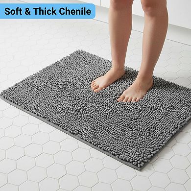 Thick Soft Chenille Bath Rug Absorbent Quick Dry Rubber Backing Washable