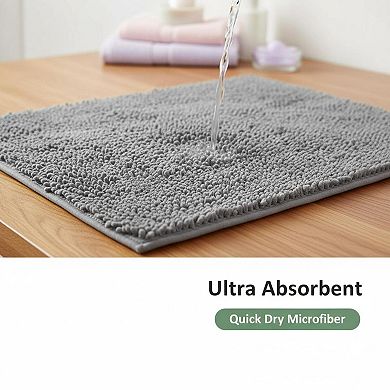 Thick Soft Chenille Bath Rug Absorbent Quick Dry Rubber Backing Washable