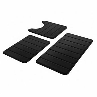 Black Memory Foam 3 pc Bathroom Rug Set Non Slip Soft Absorbent Washable