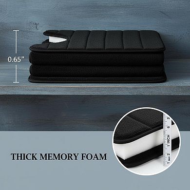 Black Memory Foam 3 Piece Bathroom Rug Set Non Slip Soft Absorbent Washable