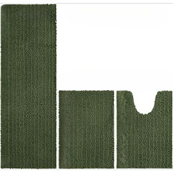 3 pc Bathroom Rug Set Ultra Soft Thick Absorbent Non Slip Chenille Bath Mats