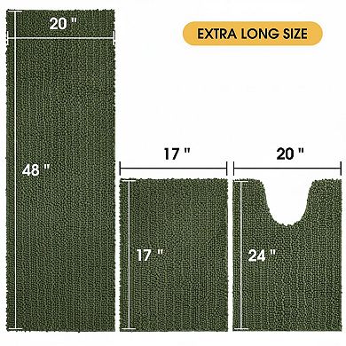 3 Piece Bathroom Rug Set Ultra Soft Thick Absorbent Non Slip Chenille Bath Mats