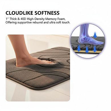 Memory Foam Bathroom Rugs 2 Piece Set 1" Thick Ultra Soft Absorbent Non Slip Machine Washable