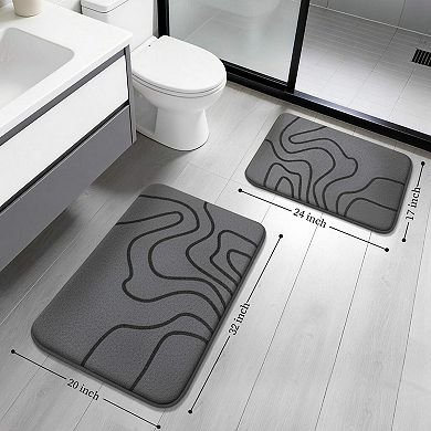 Memory Foam Bathroom Rugs 2 Piece Set 1" Thick Ultra Soft Absorbent Non Slip Machine Washable