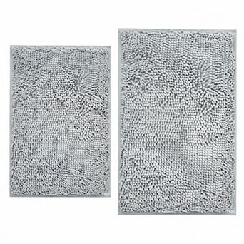 2 pc Bathroom Rugs Set Extra Soft Chenille Absorbent Non Slip Machine Washable Thick Plush Bath