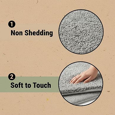 Grey Bathroom Rug Non-Slip Plush Bath Mat Absorbent Ultra Soft Fluffy Machine Washable