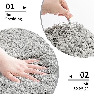 Grey Bathroom Rug Non-Slip Plush Bath Mat Absorbent Ultra Soft Fluffy Machine Washable
