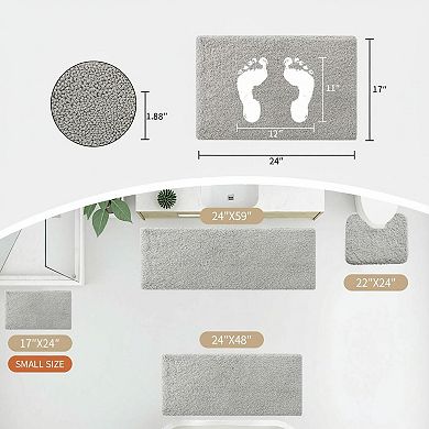 Grey Bathroom Rug Non-Slip Plush Bath Mat Absorbent Ultra Soft Fluffy Machine Washable