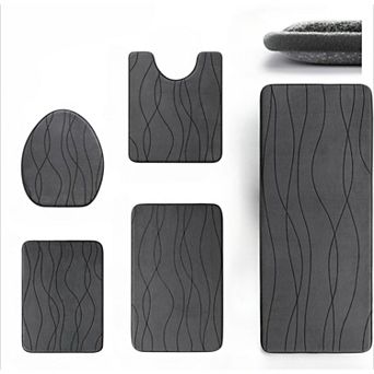 Memory Foam Bathroom Rug Set 5 pc Ultra Absorbent Non Slip Machine Washable