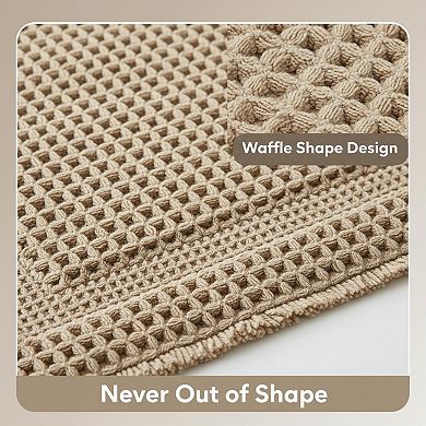 Waffle Bath Mat Absorbent Non Slip Machine Washable Boho Ultra Soft Tassels