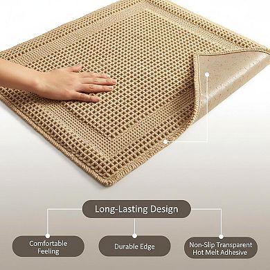 Waffle Bath Mat Absorbent Non Slip Machine Washable Boho Ultra Soft Tassels
