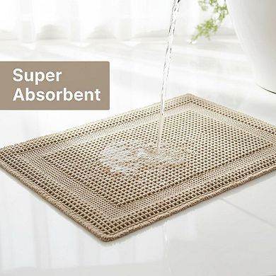 Waffle Bath Mat Absorbent Non Slip Machine Washable Boho Ultra Soft Tassels