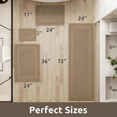 Waffle Bath Mat Absorbent Non Slip Machine Washable Boho Ultra Soft Tassels