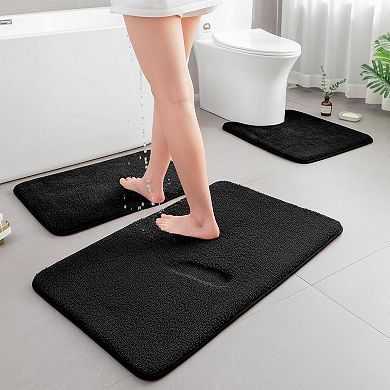 Upgraded 3 Piece Bathroom Rugs Set Extra Thick Absorbent Soft Memory Foam Non Slip Washable