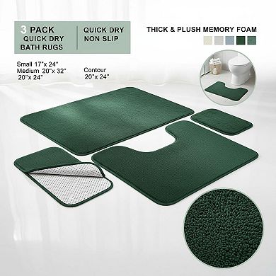 3 Piece Bathroom Rugs Set Memory Foam Non-slip Washable Dries Quickly