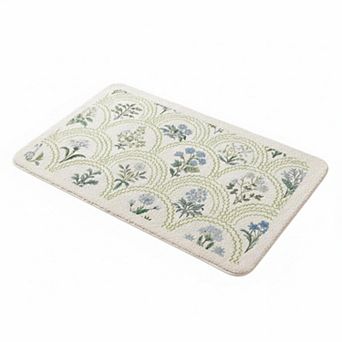 Green Floral Bath Mat Rectangular for Bathroom Floor