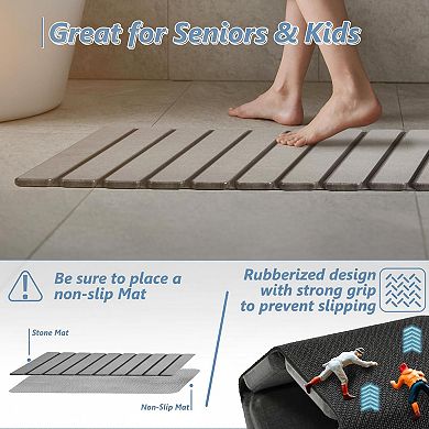 Foldable Diatomaceous Earth Bath Mat Super Absorbent Non-slip Quick Drying Compact Easy Storage