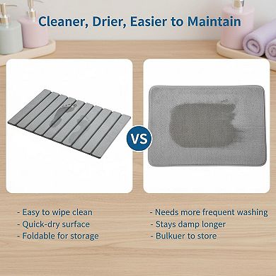 Foldable Diatomaceous Earth Bath Mat Super Absorbent Non-slip Quick Drying Compact Easy Storage