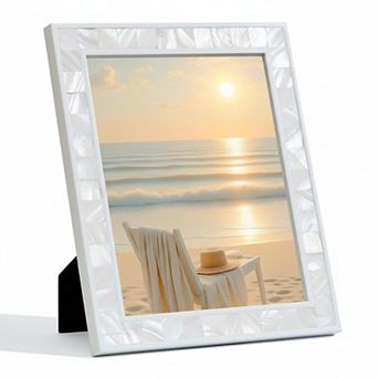 8x10 Picture Frame Tempered Glass Shell Inlay Mosaic Tabletop Wall Mount