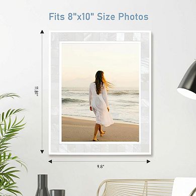 8x10 Picture Frame Tempered Glass Shell Inlay Mosaic Tabletop Wall Mount