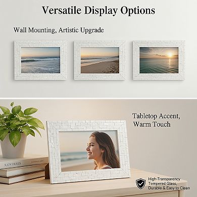8x10 Picture Frame Tempered Glass Shell Inlay Mosaic Tabletop Wall Mount