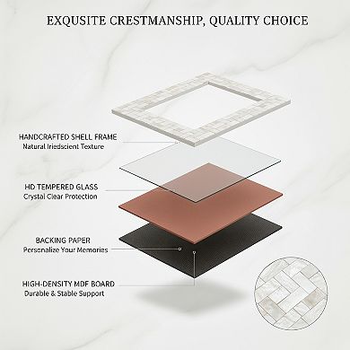 8x10 Picture Frame Tempered Glass Shell Inlay Mosaic Tabletop Wall Mount