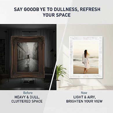 8x10 Picture Frame Tempered Glass Shell Inlay Mosaic Tabletop Wall Mount