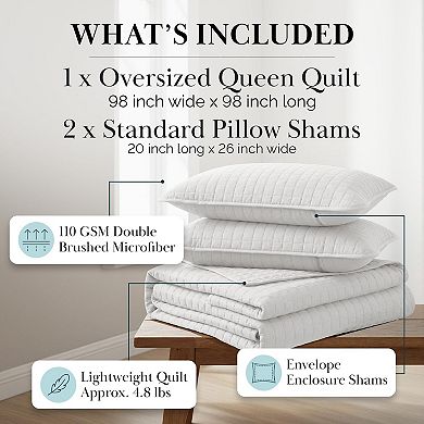 Lightweight Quilt Bedding Set With Pillow Shams Soft Easy Care Machine Washable