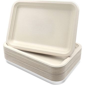 50 Pack 14 Inch Disposable Crawfish Trays PFAS Free Large Paper Plates for Seafood Boil BBQ Party