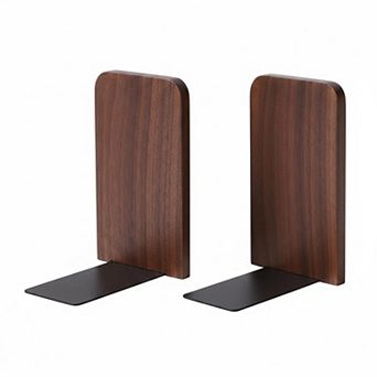 Heavy Duty Wooden Bookends Non Slip L Shaped for Shelves Books Movies