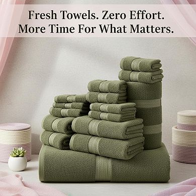 24 Piece Cotton Towel Set Absorbent Durable Soft Bath Hand Washcloth Fingertip Sheets