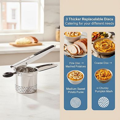 Stainless Steel Potato Ricer with 3 Discs Heavy Duty Masher for Mashed Potatoes Spaetzle Gnocchi