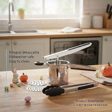 Stainless Steel Potato Ricer with 3 Discs Heavy Duty Masher for Mashed Potatoes Spaetzle Gnocchi