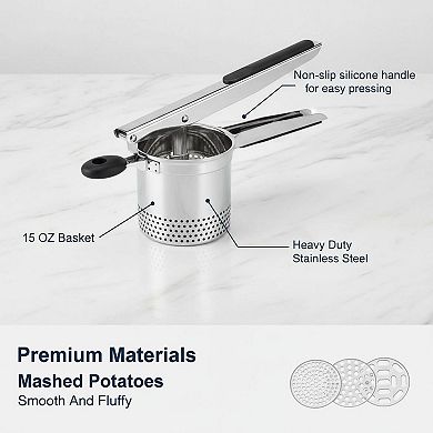 Stainless Steel Potato Ricer with 3 Discs Heavy Duty Masher for Mashed Potatoes Spaetzle Gnocchi